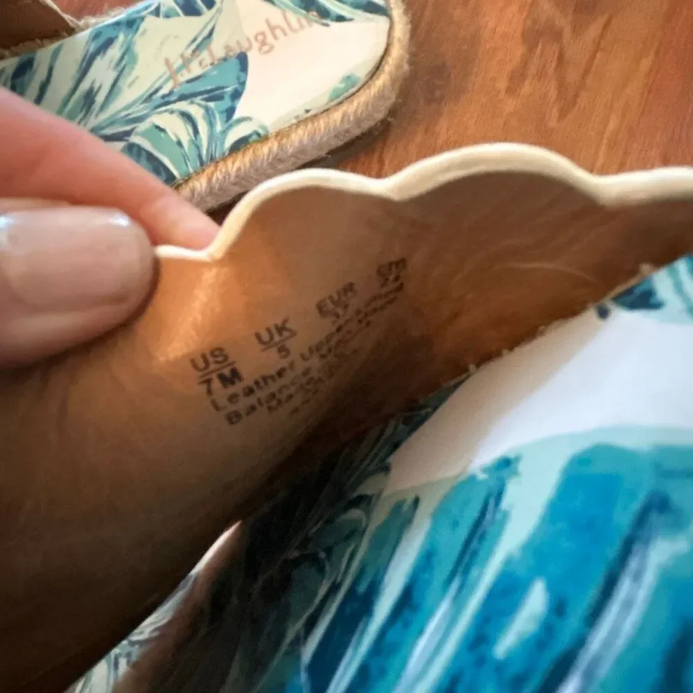 J. McLaughlin Aeries white genuine leather slides with palm print insole espadri